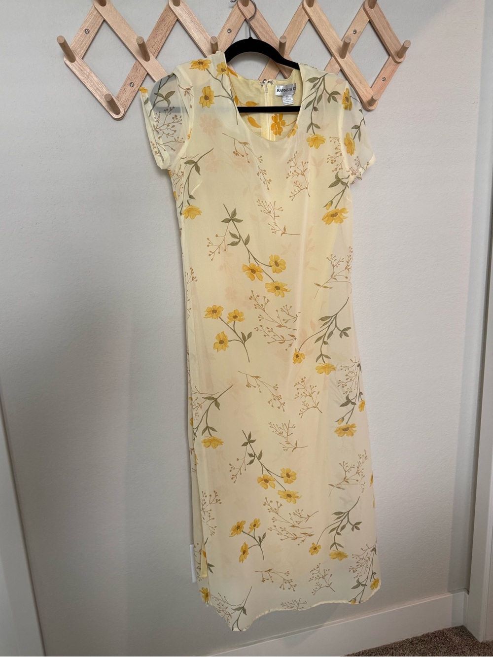 Vintage Butter Yellow Maxi Dress - Floral Print